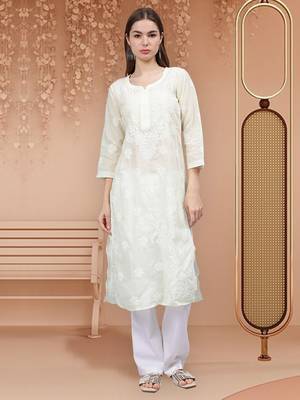 Lemon cotton lucknowi chikankari kurta 1