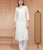 Lemon cotton lucknowi chikankari kurta