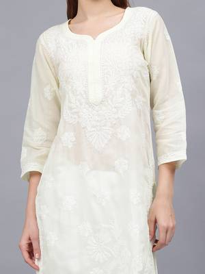 Lemon cotton lucknowi chikankari kurta 3
