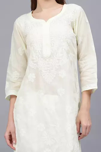 Lemon cotton lucknowi chikankari kurta