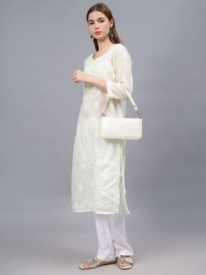 Lemon cotton lucknowi chikankari kurta 4
