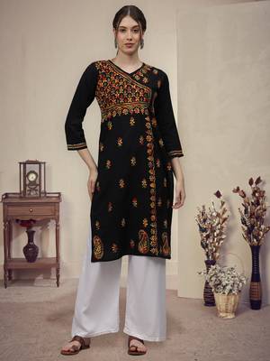 Black cotton lucknowi chikankari kurta 1