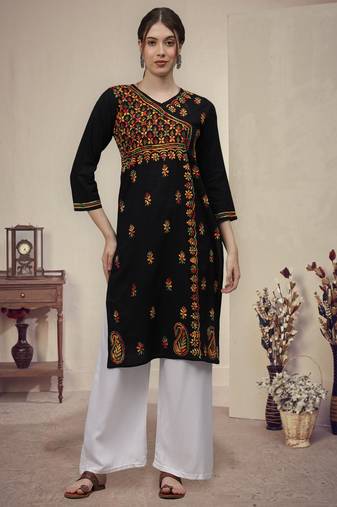 Black cotton lucknowi chikankari kurta