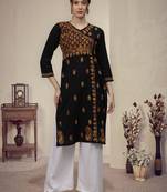 Black cotton lucknowi chikankari kurta