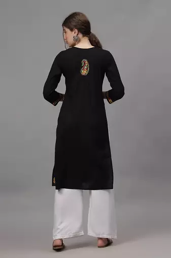Black cotton lucknowi chikankari kurta
