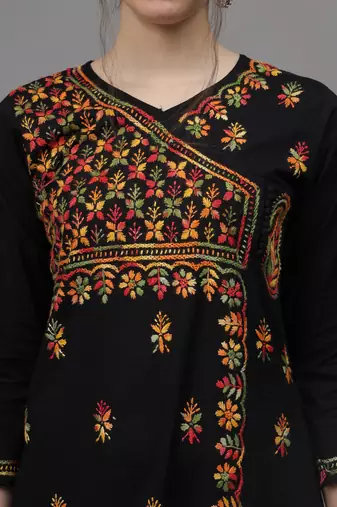 Black cotton lucknowi chikankari kurta