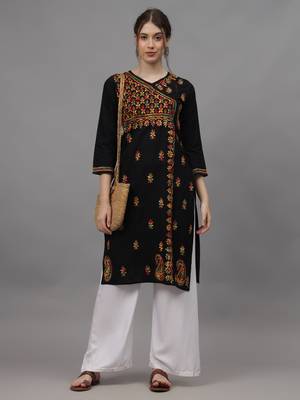 Black cotton lucknowi chikankari kurta 4