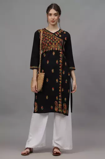 Black cotton lucknowi chikankari kurta