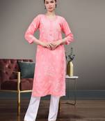 Peach cotton lucknowi chikankari kurta