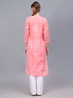 Peach cotton lucknowi chikankari kurta 2
