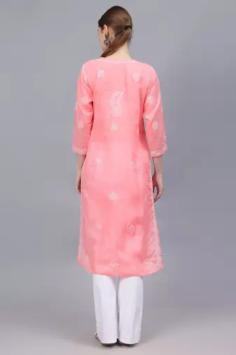 Peach cotton lucknowi chikankari kurta
