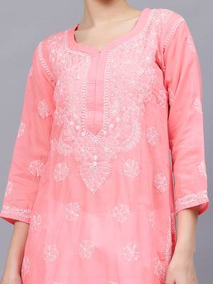 Peach cotton lucknowi chikankari kurta 3