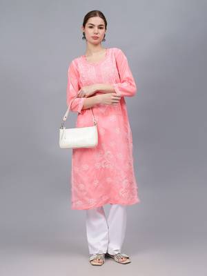 Peach cotton lucknowi chikankari kurta 4