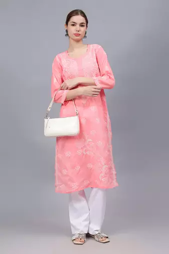 Peach cotton lucknowi chikankari kurta