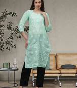 Sea green cotton lucknowi chikankari kurta