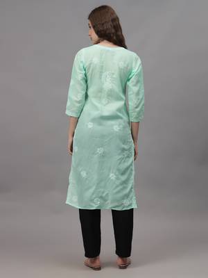 Sea green cotton lucknowi chikankari kurta 2