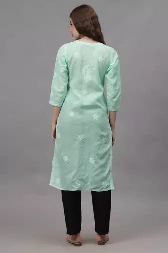 Sea green cotton lucknowi chikankari kurta