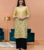 Yellow cotton lucknowi chikankari kurta