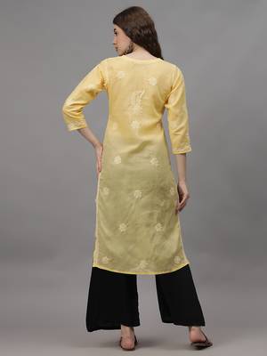 Yellow cotton lucknowi chikankari kurta 2