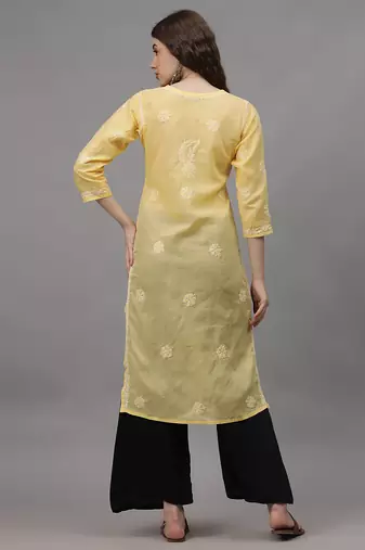 Yellow cotton lucknowi chikankari kurta
