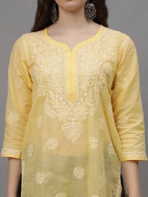 Yellow cotton lucknowi chikankari kurta 3