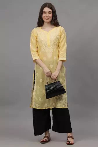 Yellow cotton lucknowi chikankari kurta