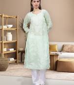 Pista green cotton lucknowi chikankari kurta