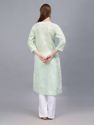 Pista green cotton lucknowi chikankari kurta 2