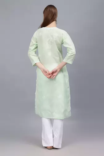 Pista green cotton lucknowi chikankari kurta