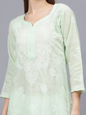 Pista green cotton lucknowi chikankari kurta 3