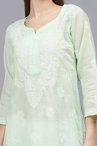 Pista green cotton lucknowi chikankari kurta