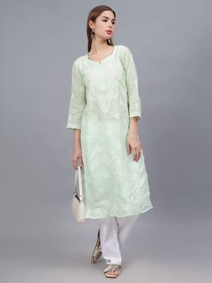 Pista green cotton lucknowi chikankari kurta 4