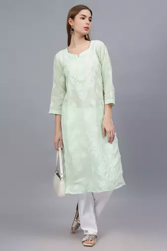 Pista green cotton lucknowi chikankari kurta