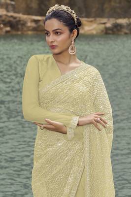 Light Green Beads And Cutdana Work Net Saree With Satin And Net Blouse 2