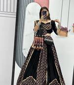 Black And Coffee Colour Pure Cotton Trending Ajrakh print Stitched Lehenga Choli