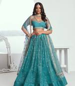 Beautiful Teal Net With Embroidered And Thread Zari Sequence Wedding Lehenga Choli