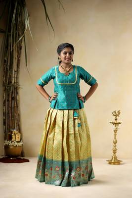 yellow waves kids pattu pavadai 1