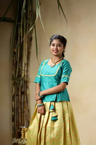 yellow waves kids pattu pavadai