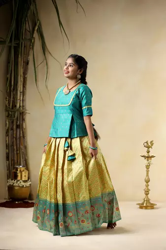 yellow waves kids pattu pavadai