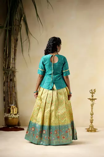 yellow waves kids pattu pavadai
