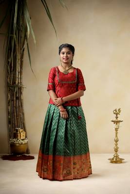 green  bandhini waves kids pattu pavadai 1