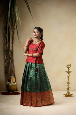 green  bandhini waves kids pattu pavadai 2