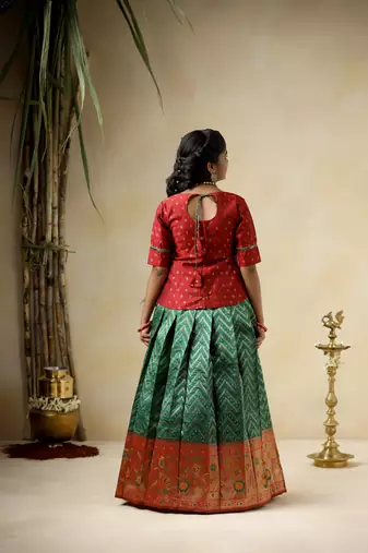 green  bandhini waves kids pattu pavadai
