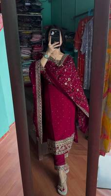 Women's designer chinnon  silk embroidered suit set 1