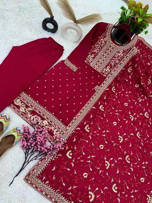 Women's designer chinnon  silk embroidered suit set 2