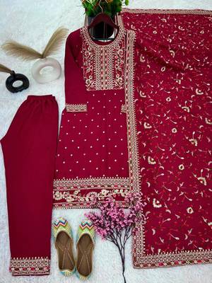 Women's designer chinnon  silk embroidered suit set 3