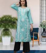 Sea green cotton lucknowi chikankari kurta