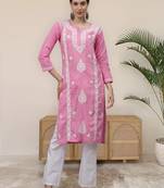 Pink cotton lucknowi chikankari kurta