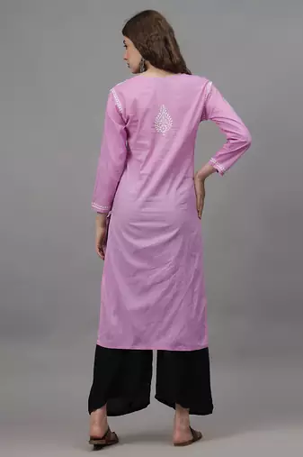 Mauve cotton lucknowi chikankari kurta
