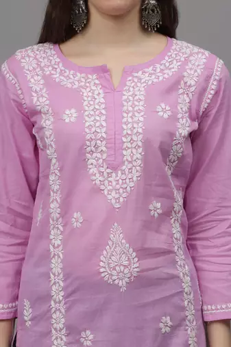 Mauve cotton lucknowi chikankari kurta